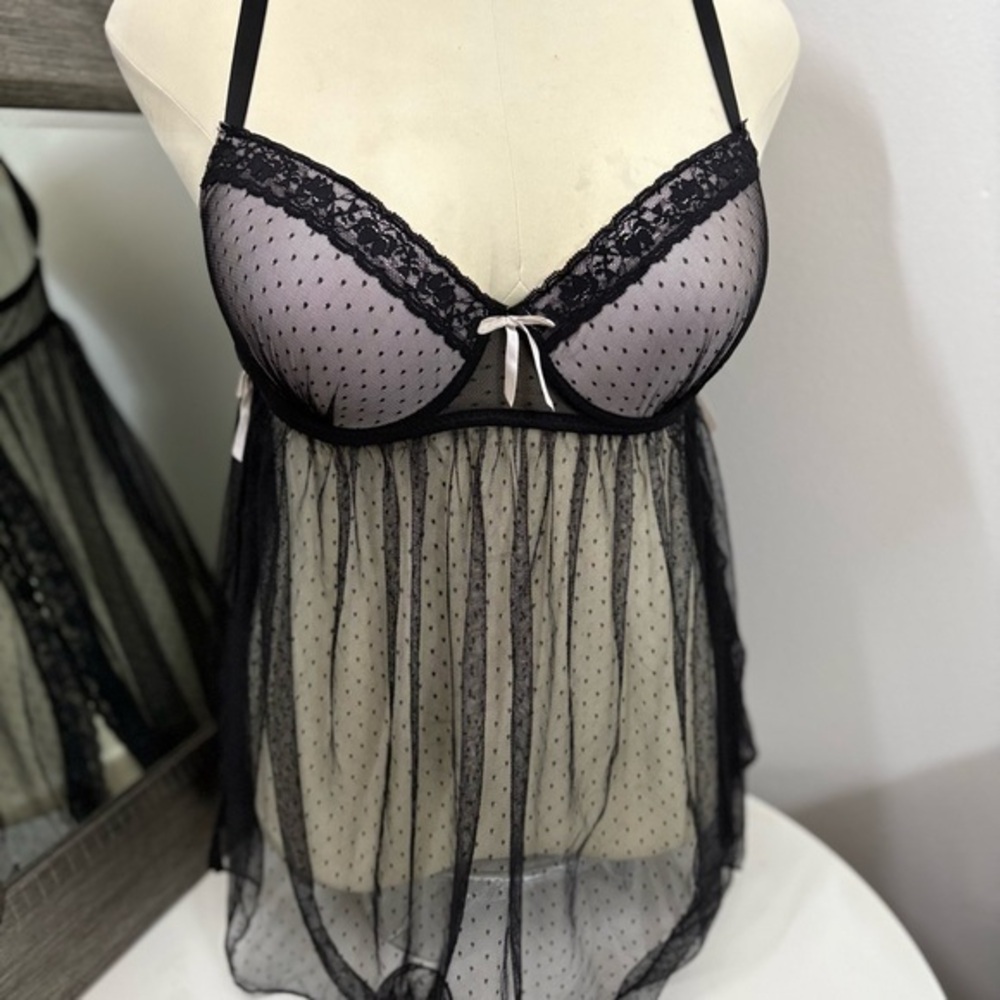 Dreamgirl Black Chemise with Lace Trim and Sheer Mesh